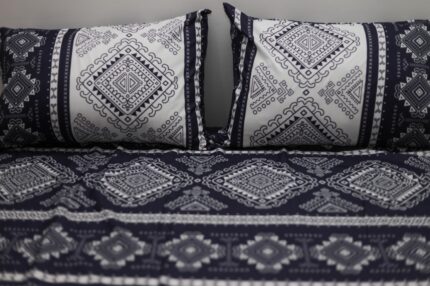 Navy Geometric Cotton Bedsheet Set