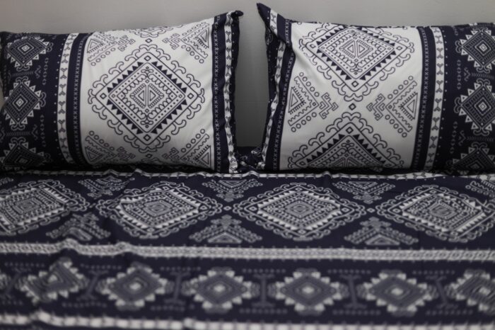 Navy Geometric Cotton Bedsheet Set